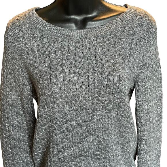 Loft Gray Metallic Rayon Wool Rabbit Hair Knit Sweater Size S - Picture 2 of 8
